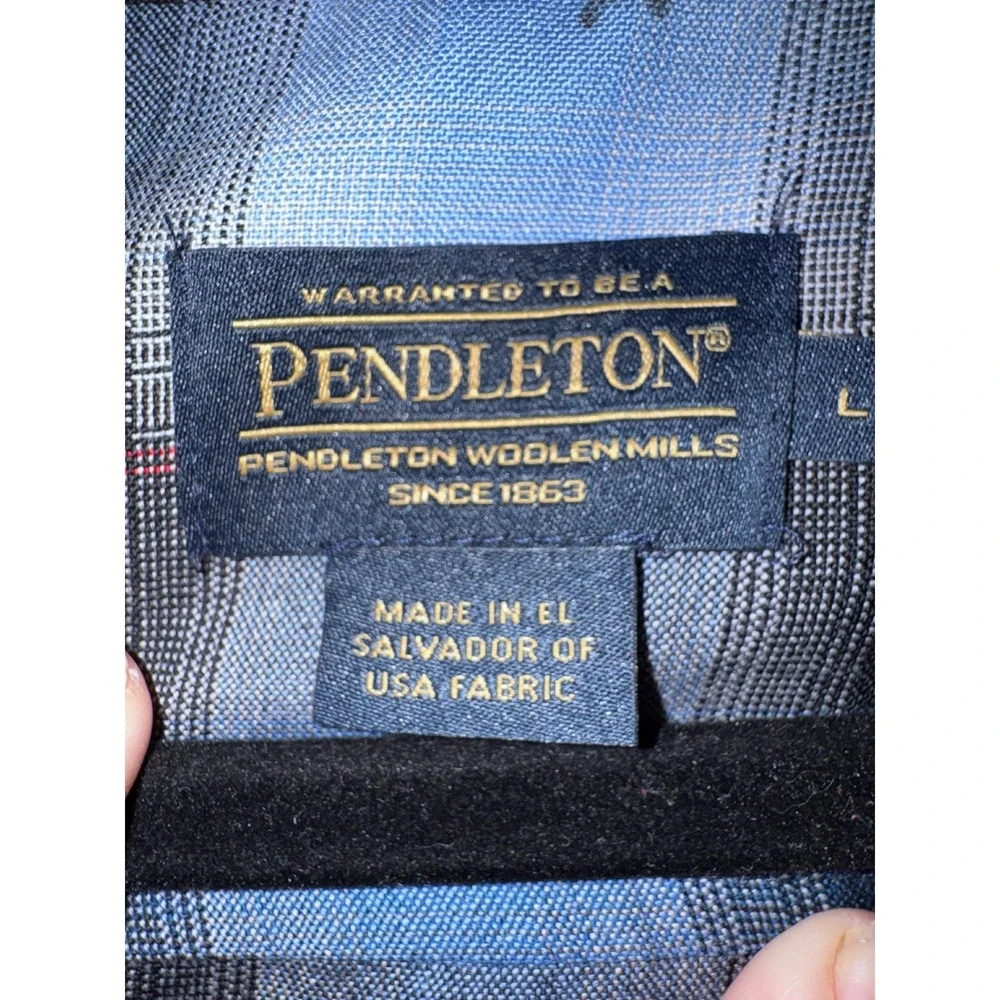 Pendleton Wool Pullover Shirt Large Blue Plaid Collarless Americana